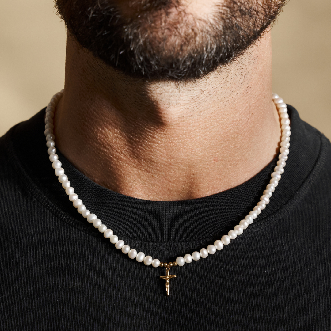 Collana con Crocifisso in Perle Vere (Oro)