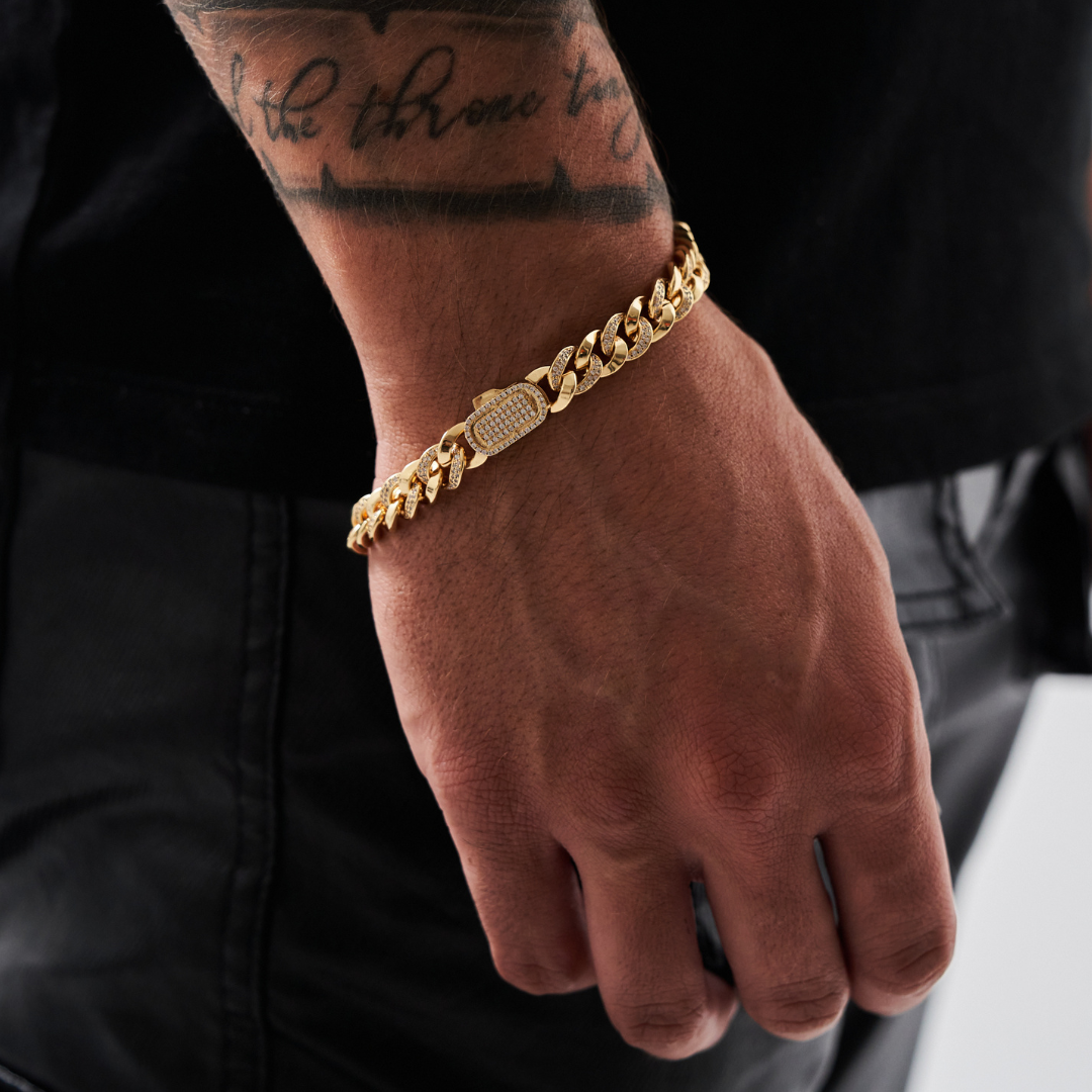 Bracciale Cubano Mezza Ghiacciato (Oro) 8mm