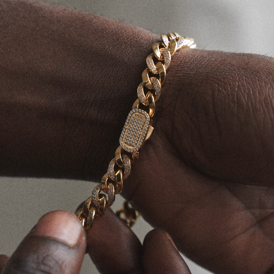 Bracciale Cubano Mezza Ghiacciato (Oro) 8mm