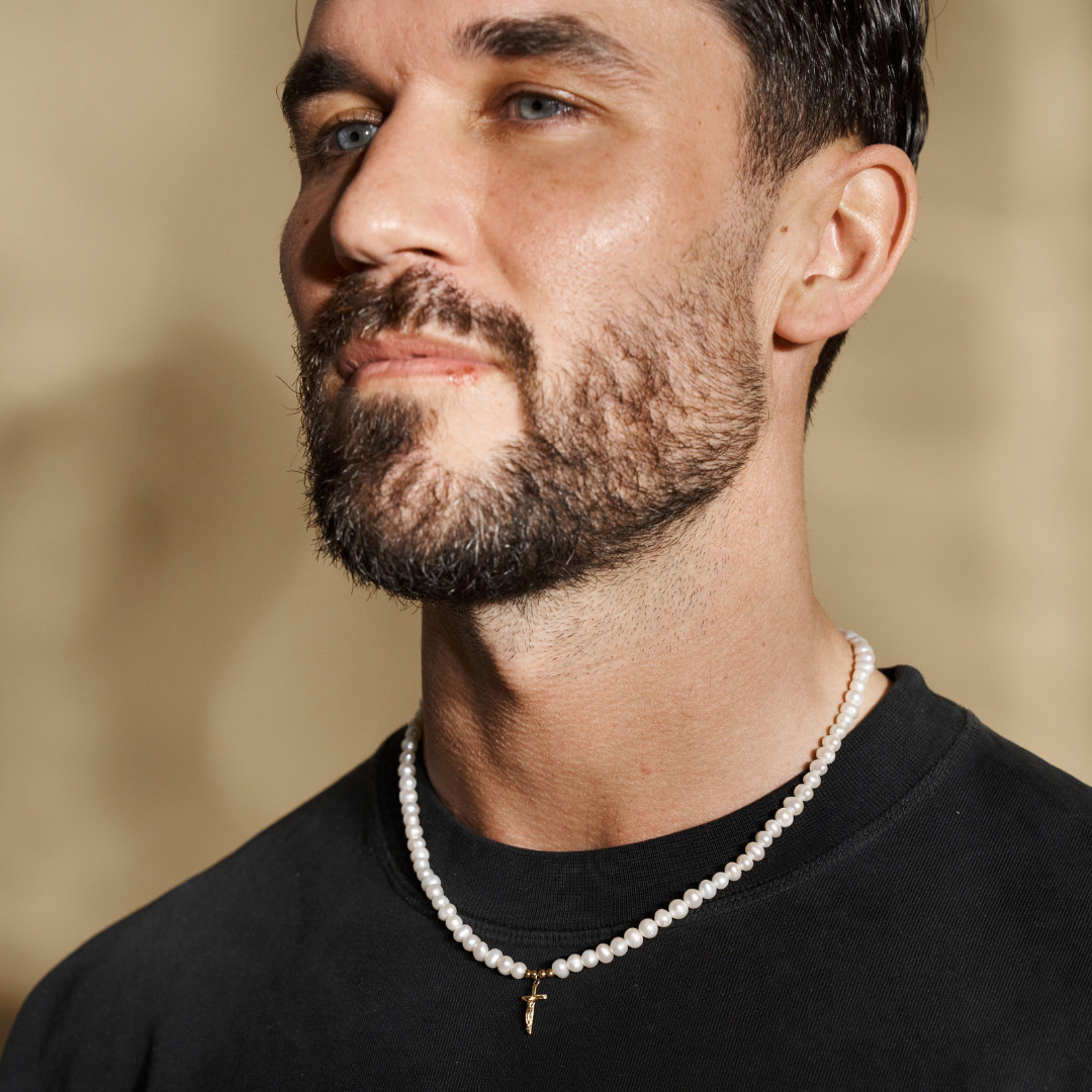 Collana con Crocifisso in Perle Vere (Oro)