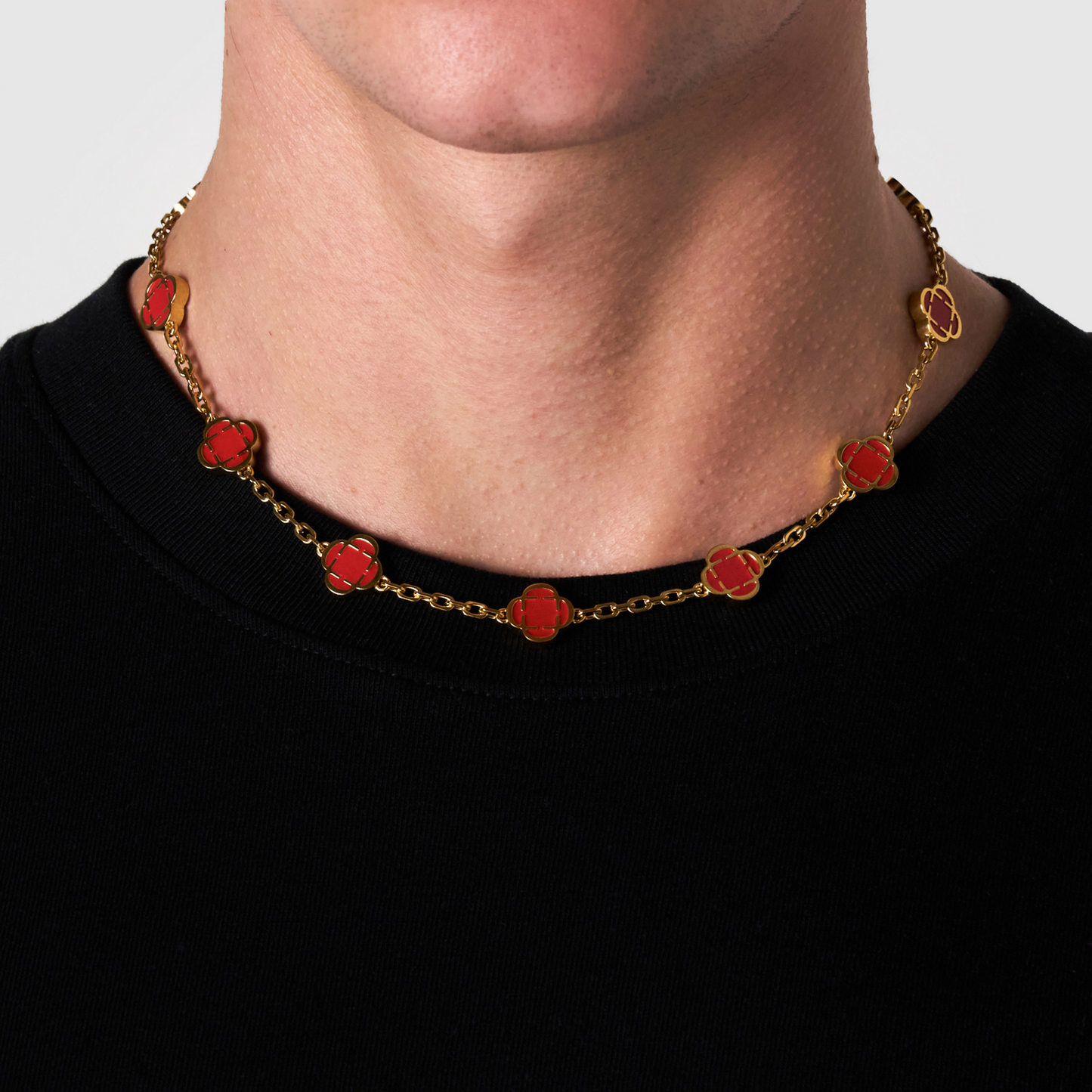Collana in Pietra di Trifoglio Rosso Chiaro (Oro)