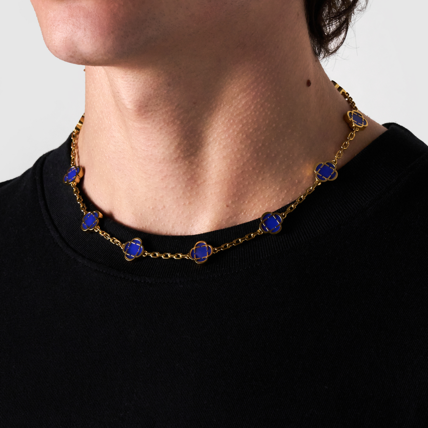 Collana in Pietra di Trifoglio Blu (Oro)