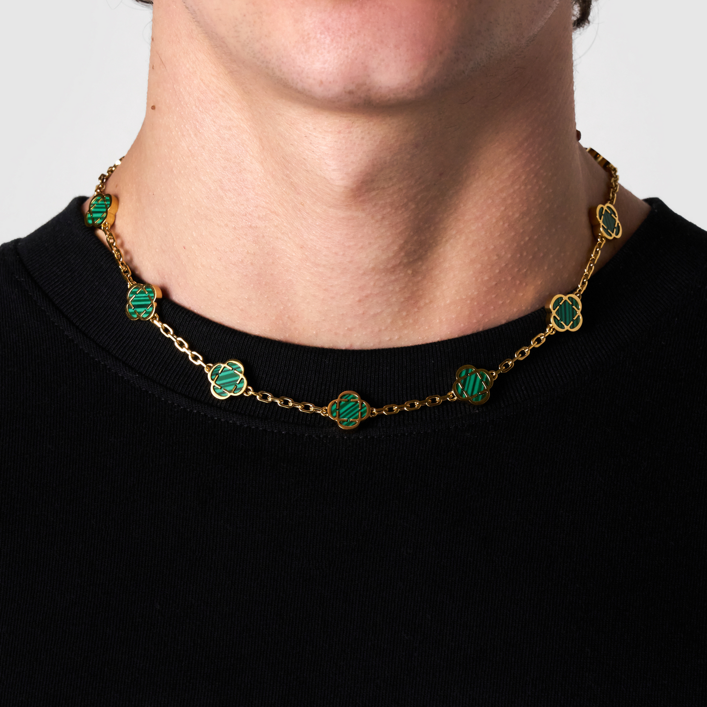 Collana in Pietra di Malachite a Trifoglio (Oro)