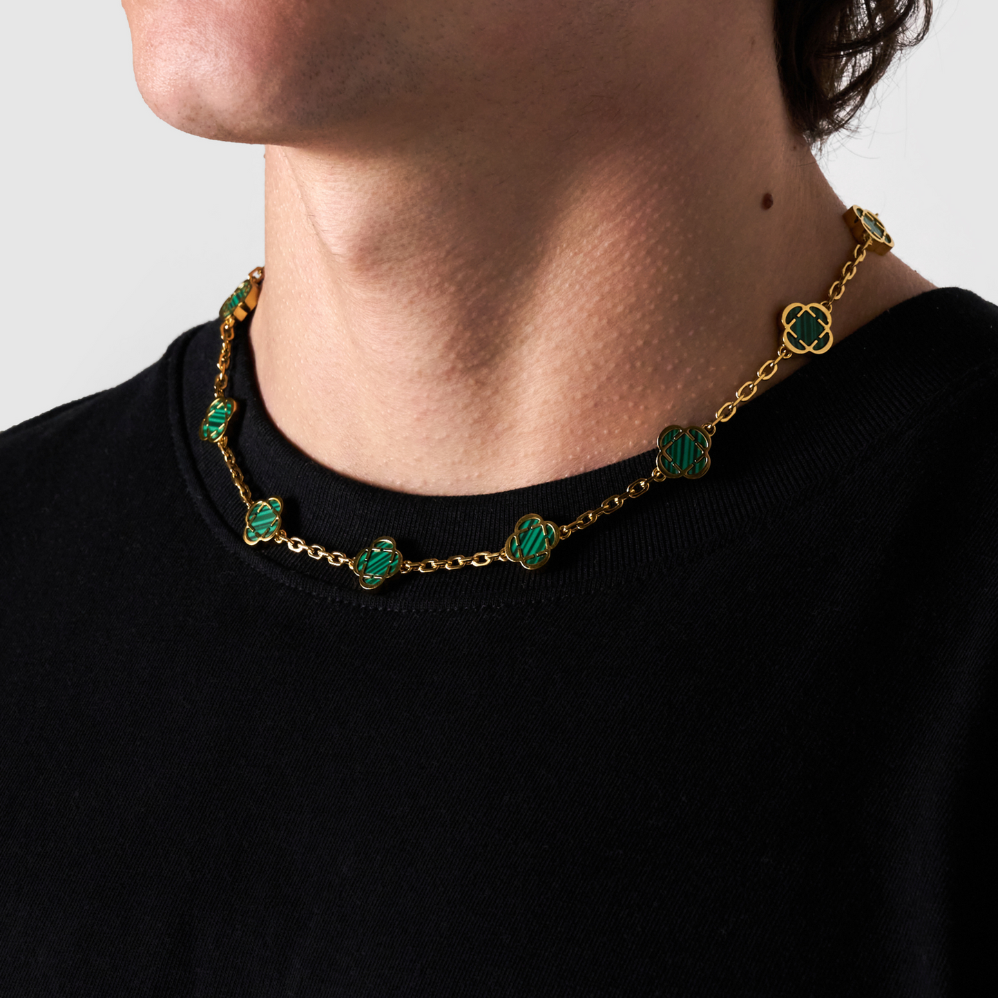 Collana in Pietra di Malachite a Trifoglio (Oro)