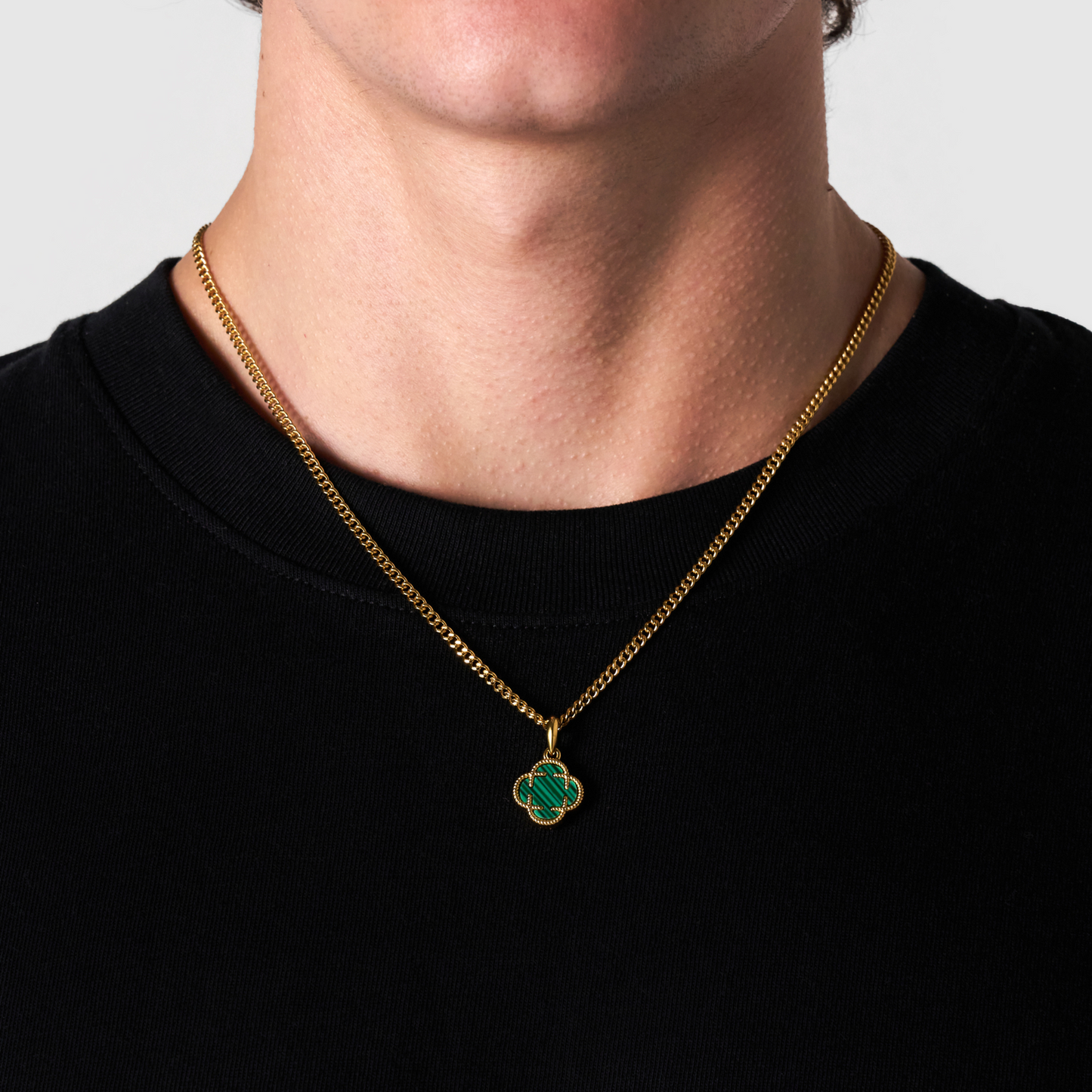 Pendente in Pietra di Malachite a Trifoglio (Oro)