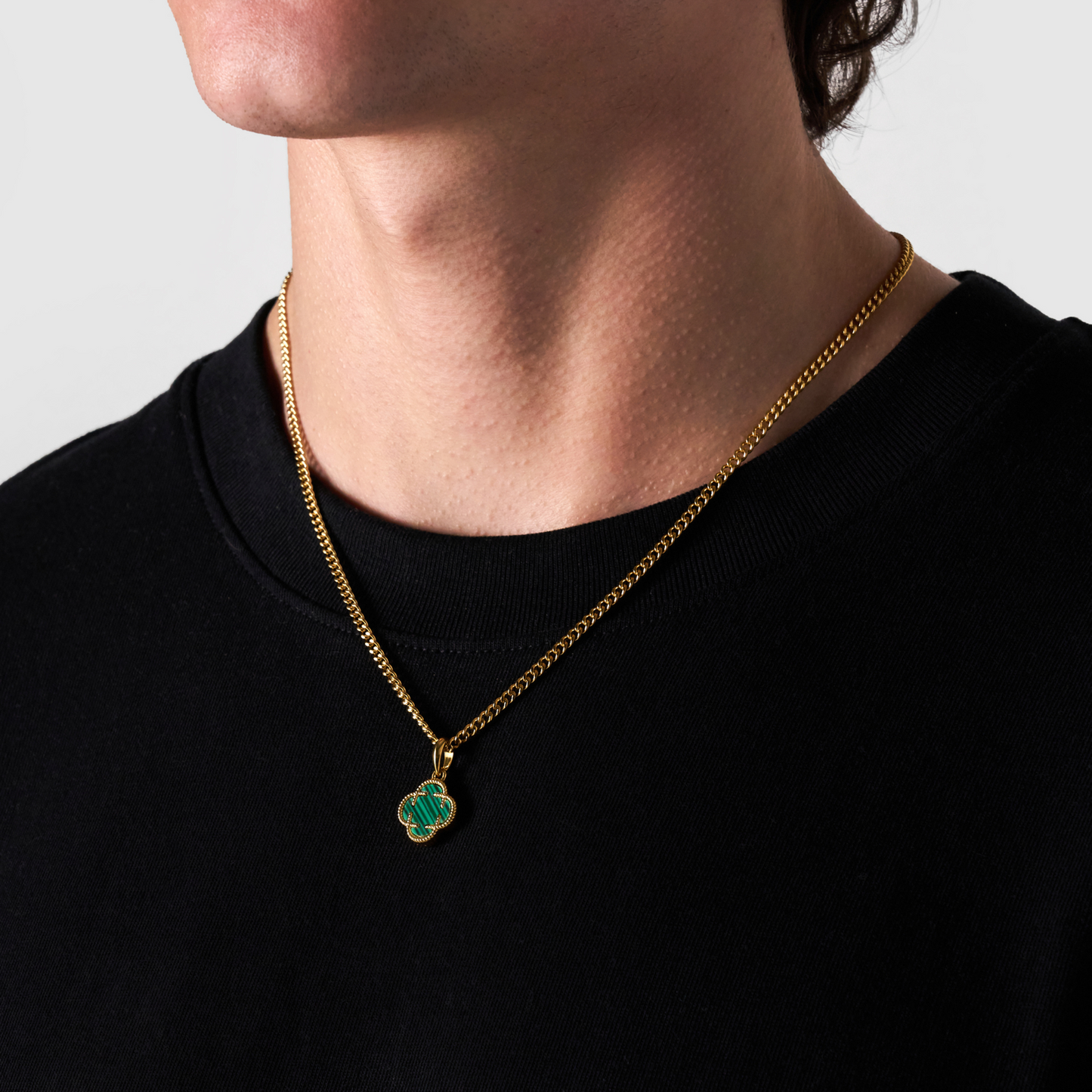 Pendente in Pietra di Malachite a Trifoglio (Oro)