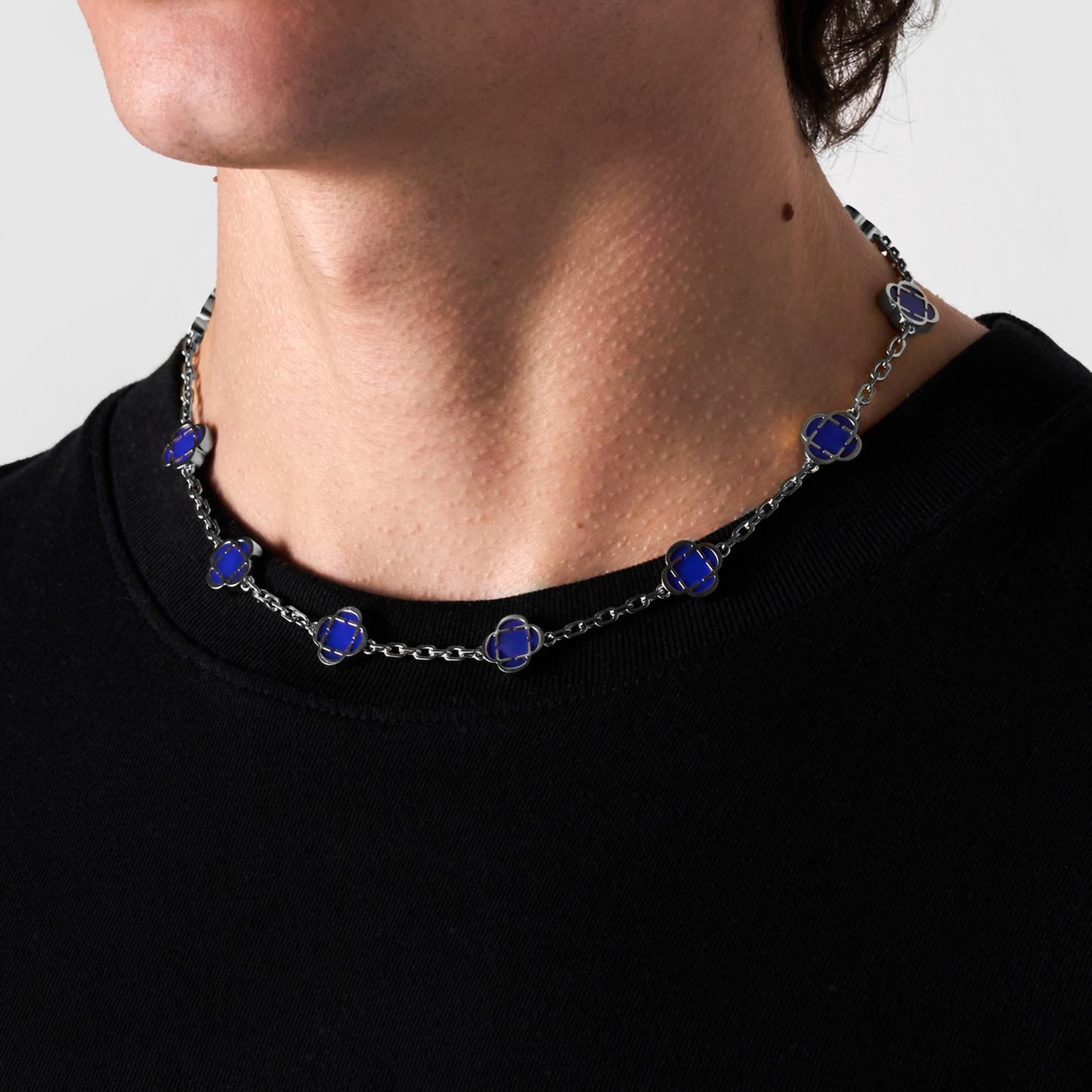 Collana in Pietra di Trifoglio Blu (Argento)