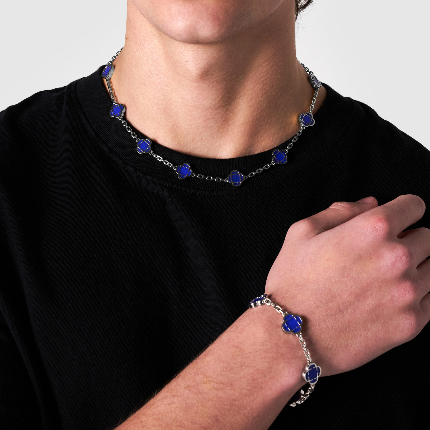 Collana in Pietra di Trifoglio Blu (Argento)