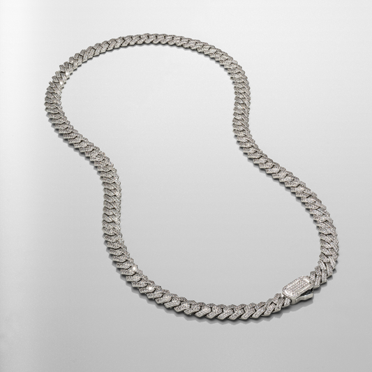 Cuban Iced con Maglia a Punta (Argento) 8mm