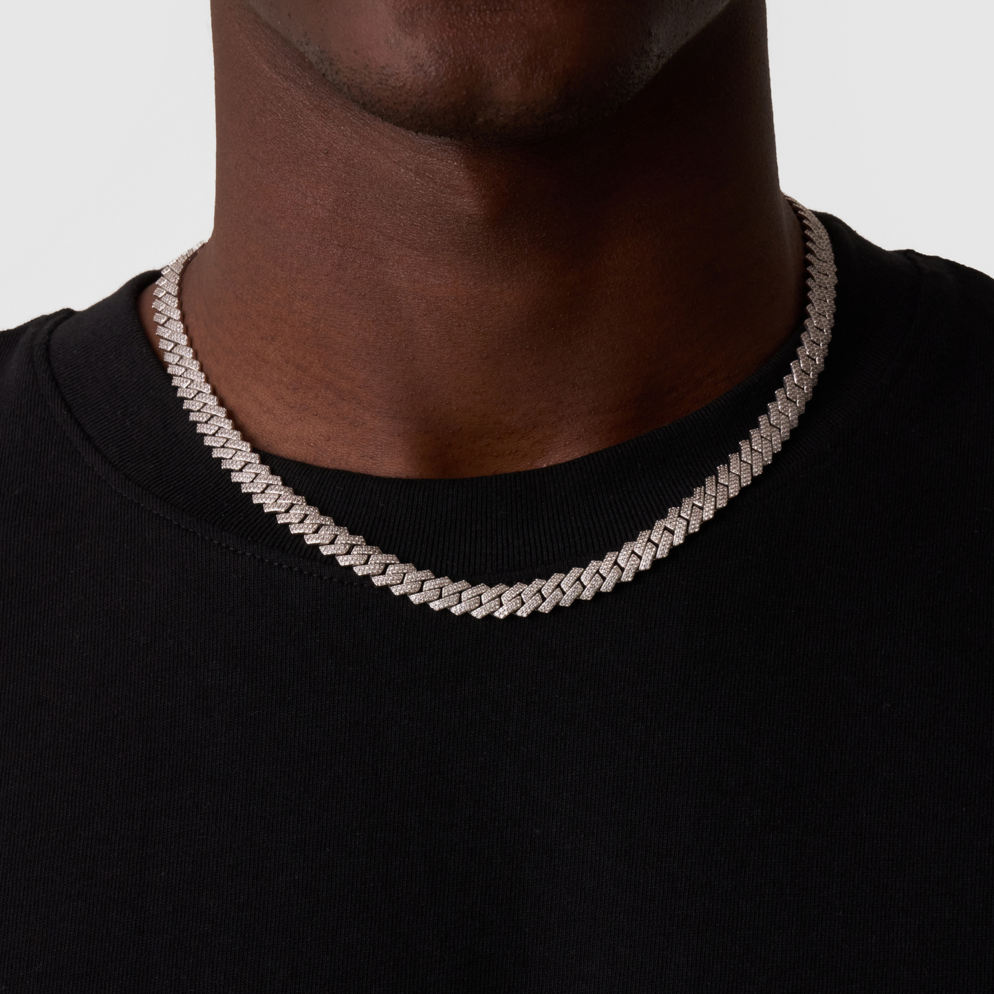 Collana Cubana Iced Prong Link (Argento) 8mm