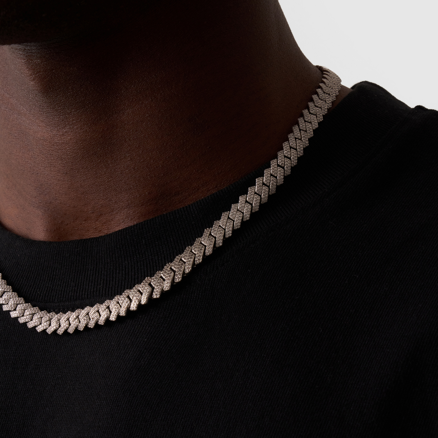 Collana Cubana Iced Prong Link (Argento) 8mm