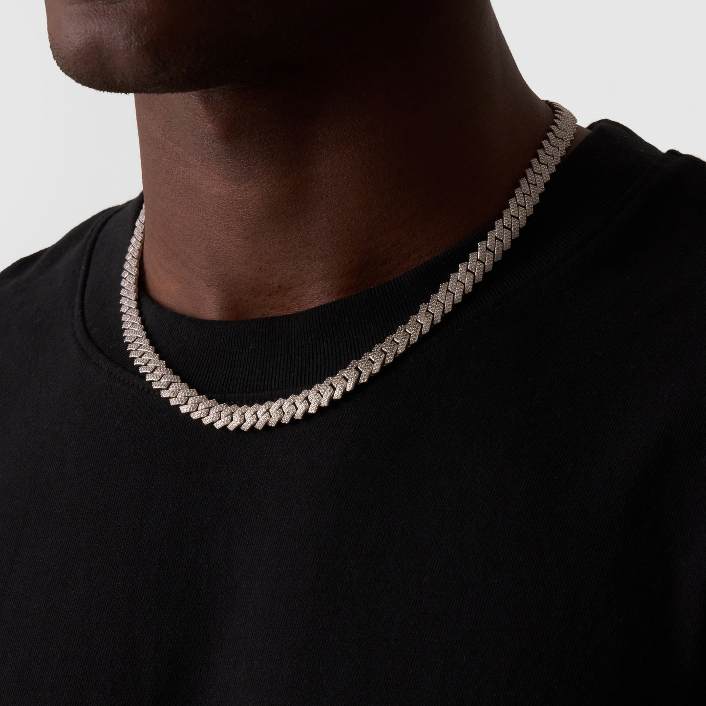 Collana Cubana Iced Prong Link (Argento) 8mm