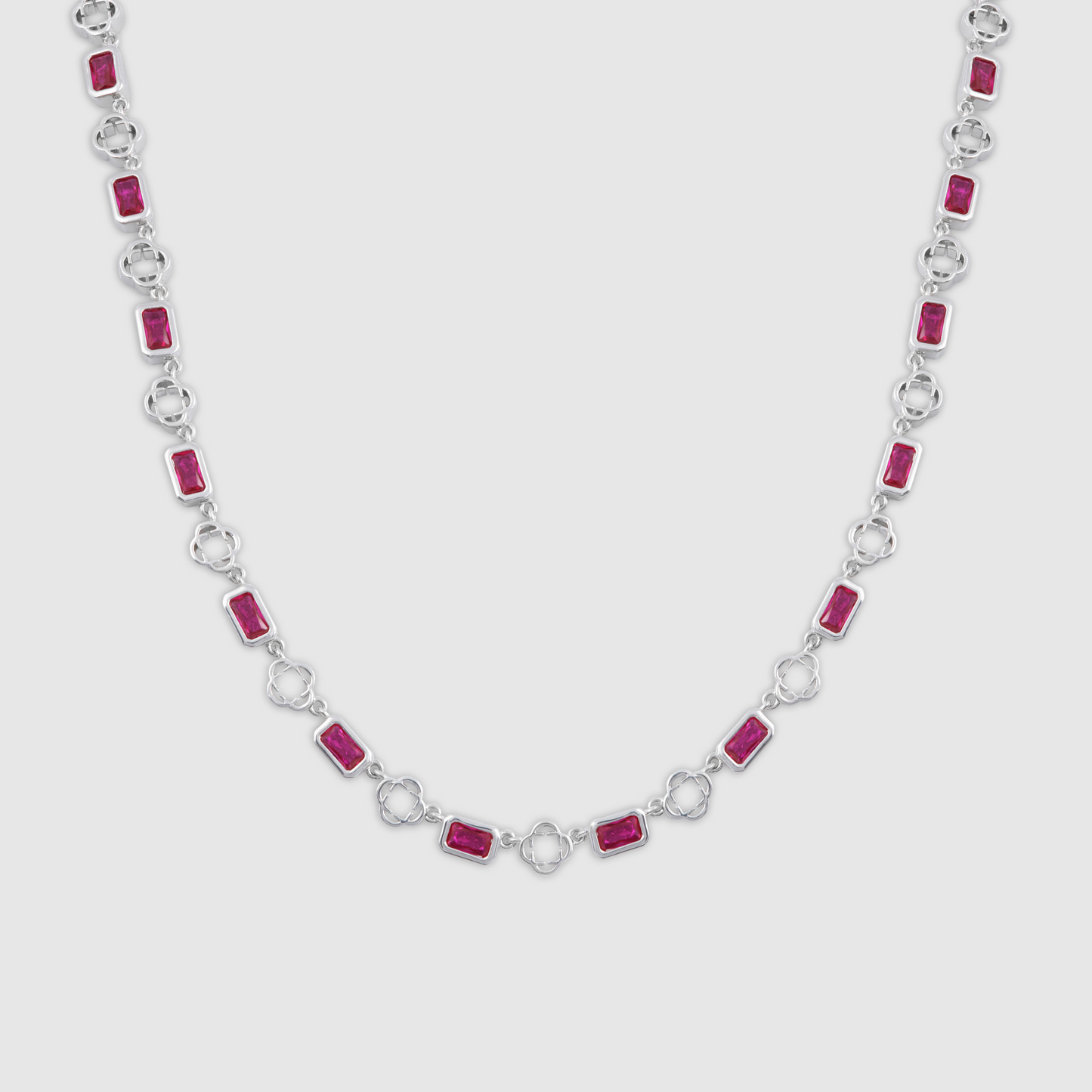 Collana con Gemma Rossa a Trifoglio (Argento)