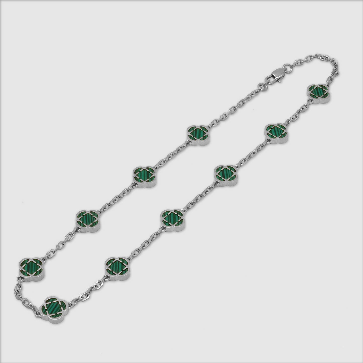 Collana in Pietra di Malachite a Trifoglio (Argento)