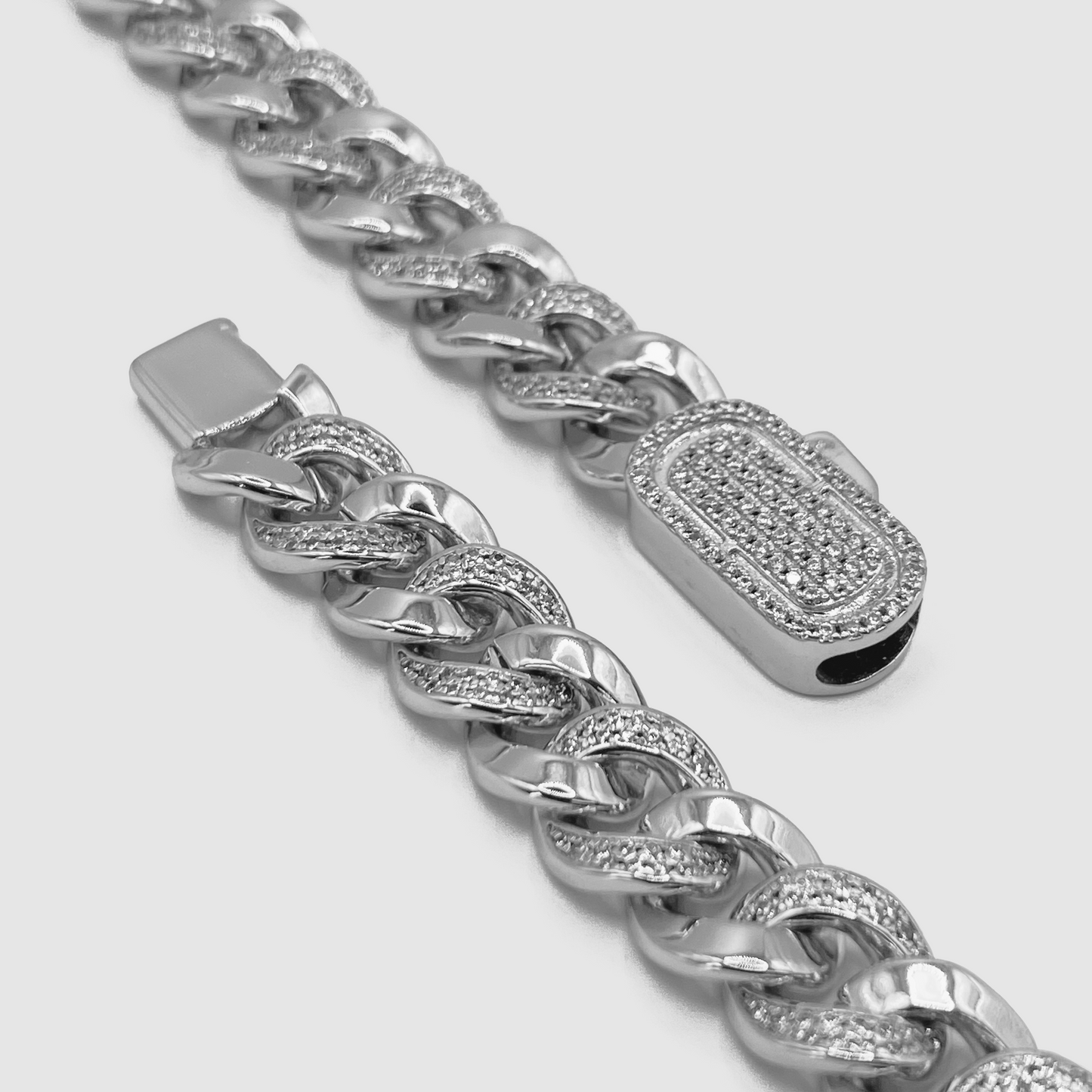 Bracciale Cubano Mezza Ghiacciato (Argento) 8mm