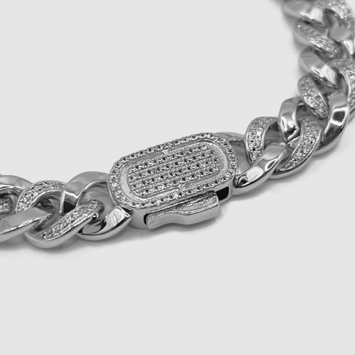 Bracciale Cubano Mezza Ghiacciato (Argento) 8mm