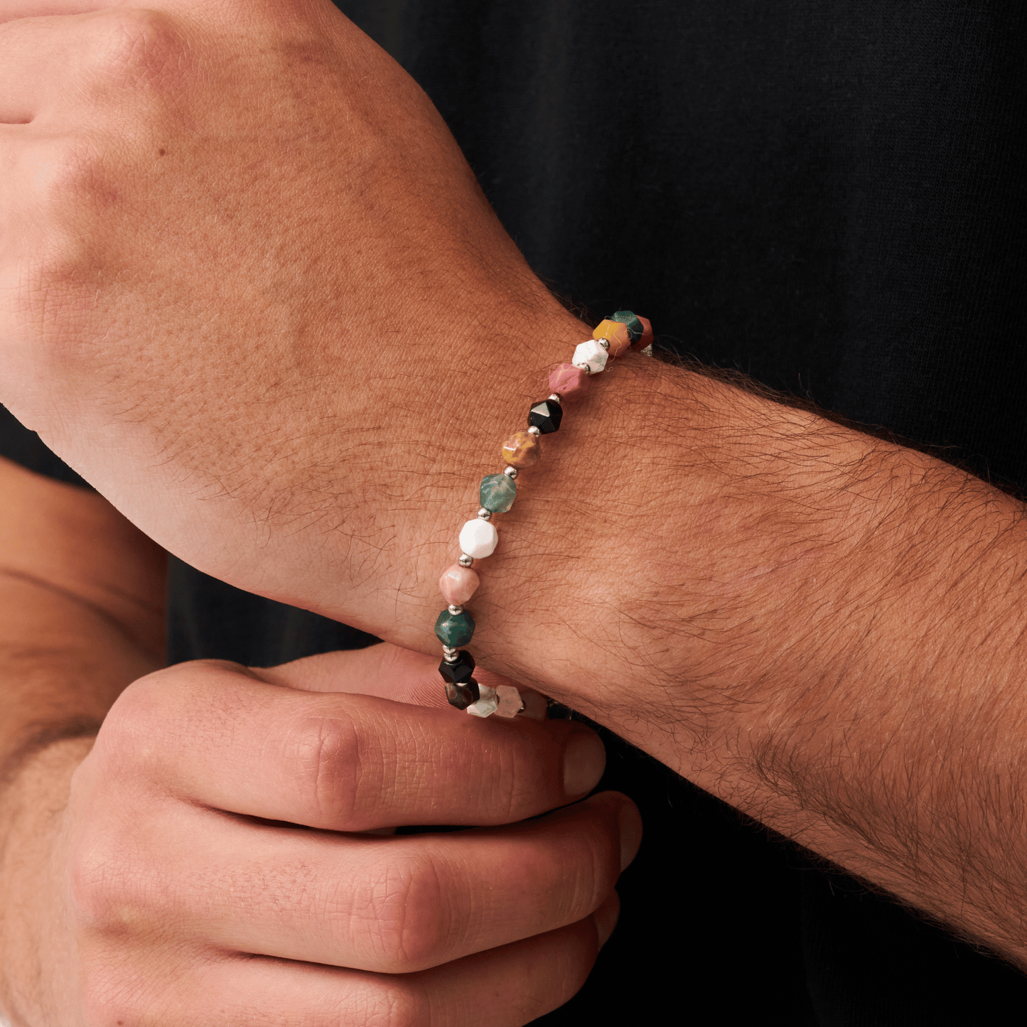 Bracciale con Perline in Pietra (Argento)
