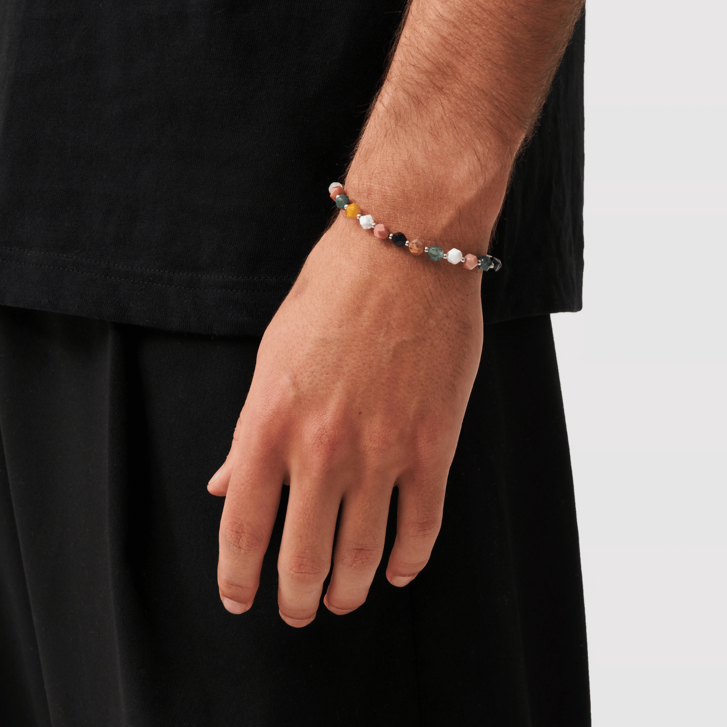 Bracciale con Perline in Pietra (Argento)