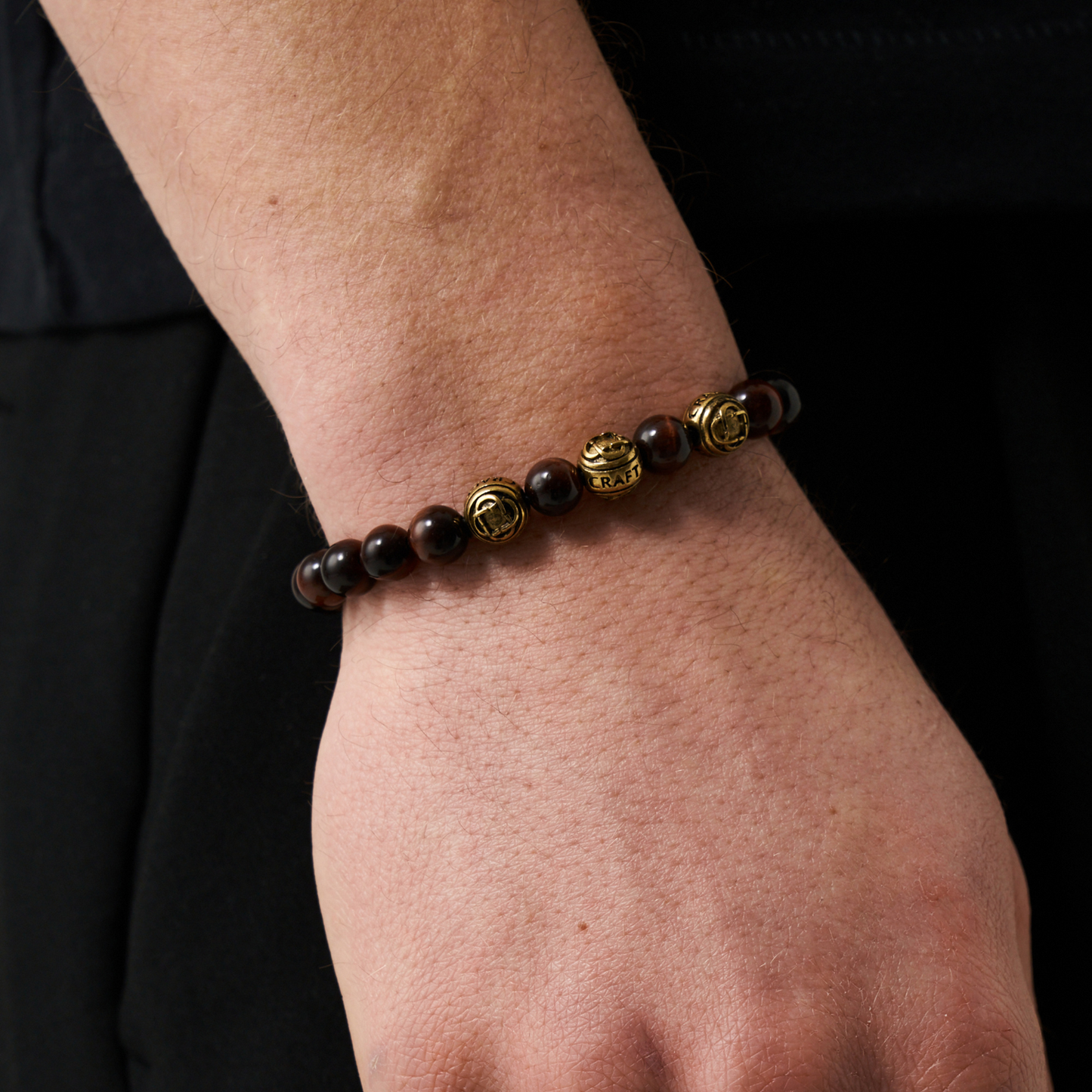 Bracciale in Metallo con Perle di Occhio di Tigre (Oro)