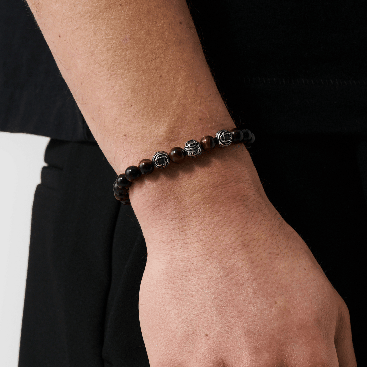 Bracciale in Metallo con Perle di Occhio di Tigre (Argento)