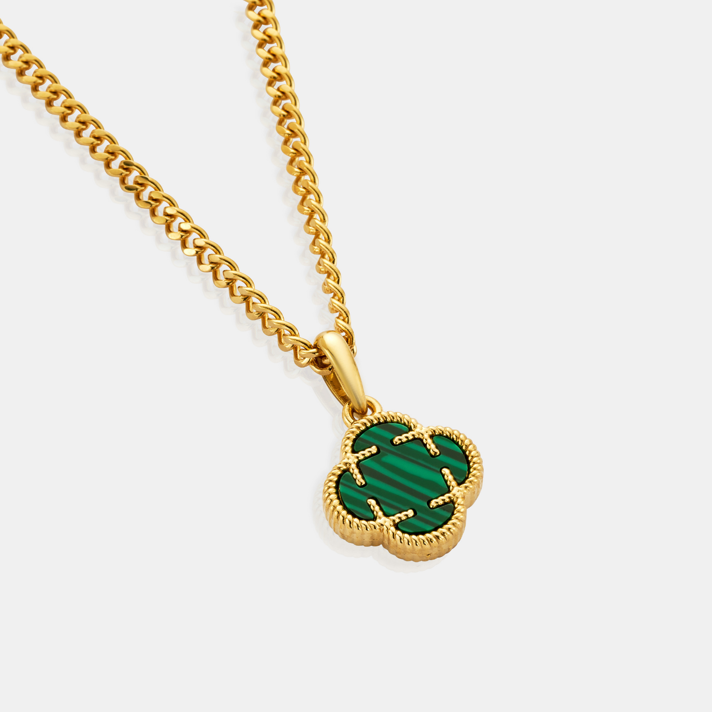 Pendente in Pietra di Malachite a Trifoglio (Oro)