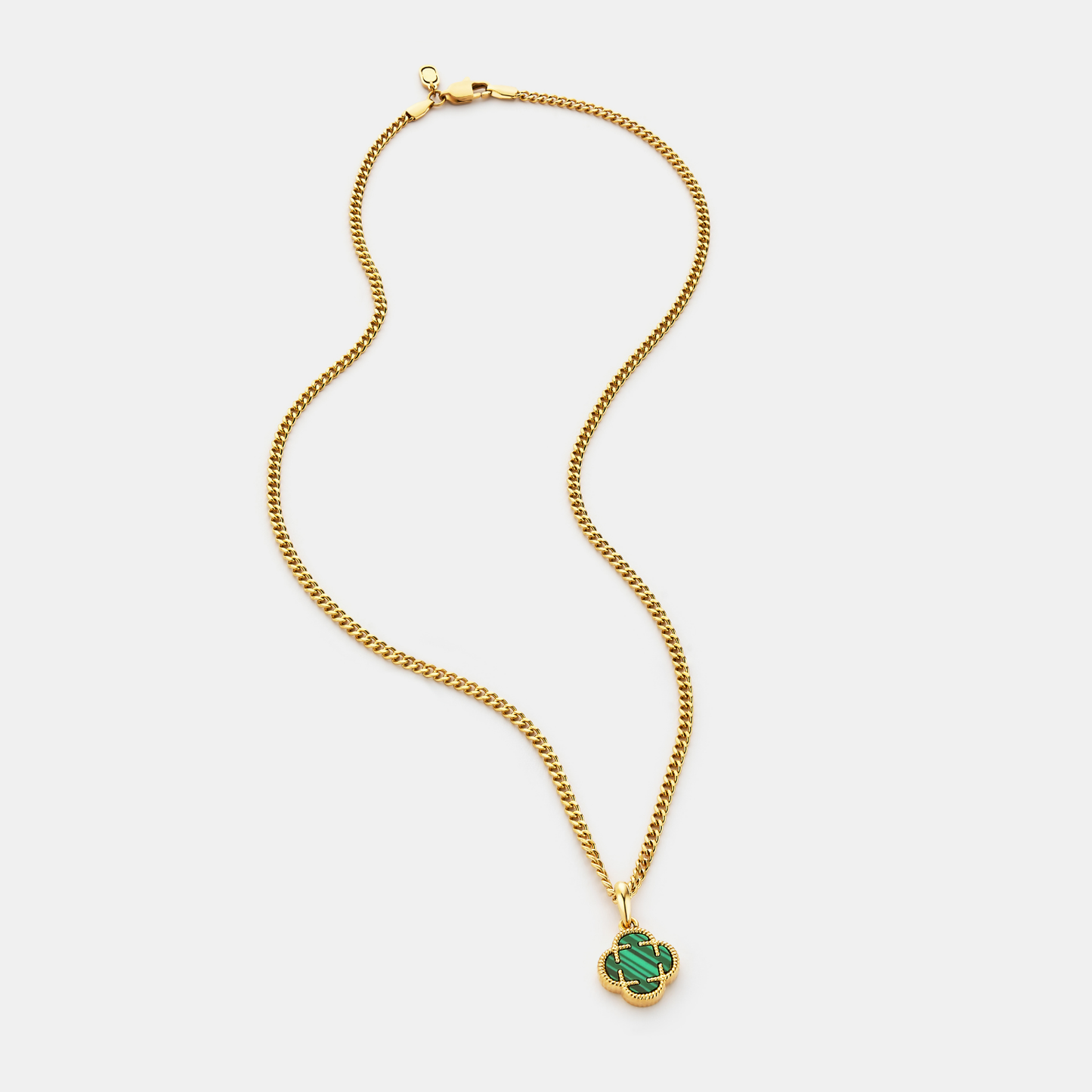 Pendente in Pietra di Malachite a Trifoglio (Oro)