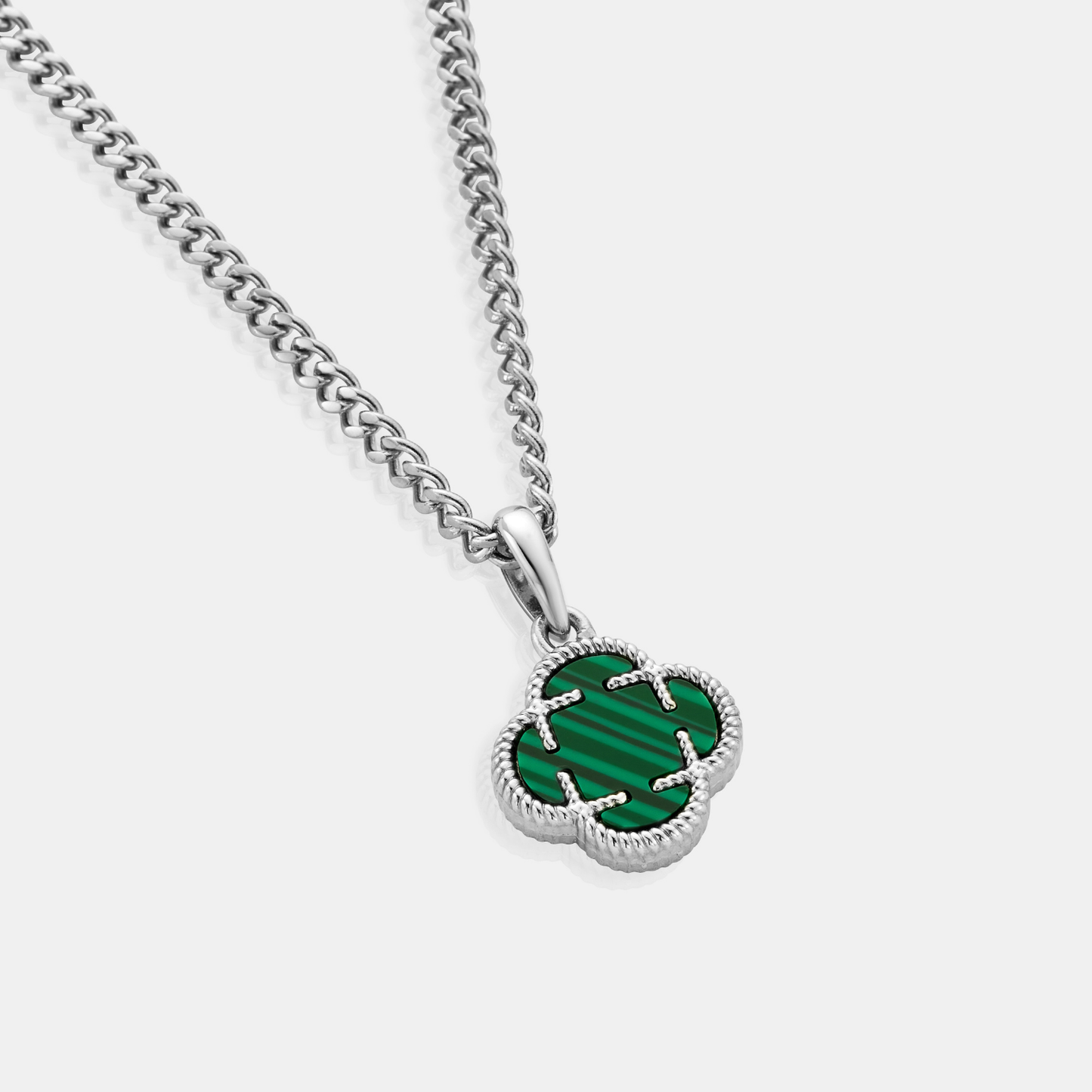 Pendente in Pietra di Malachite a Trifoglio (Argento)