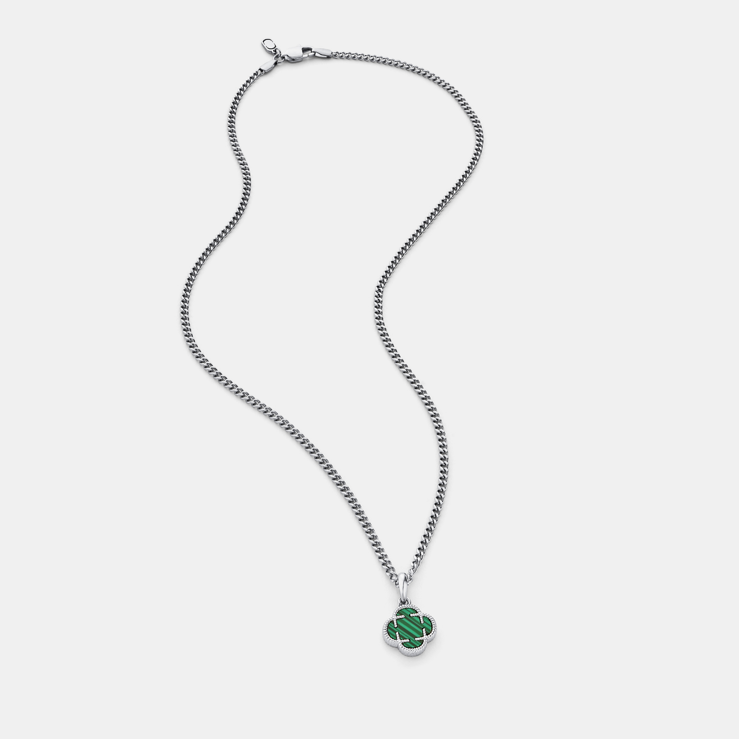 Pendente in Pietra di Malachite a Trifoglio (Argento)
