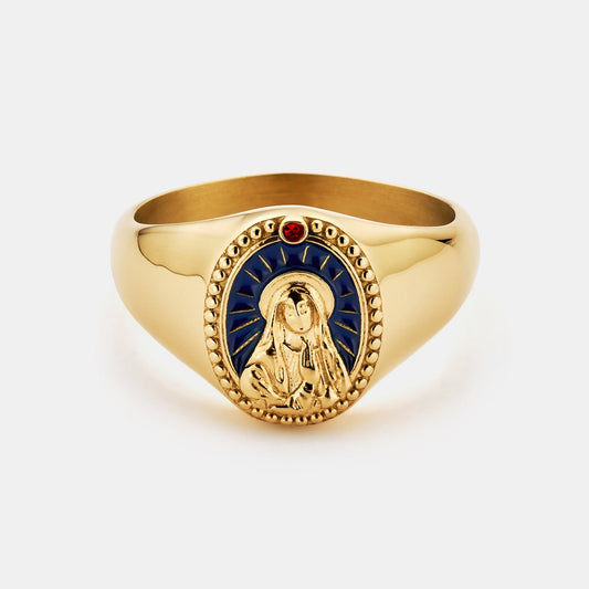 Anello Sigillo in Smalto della Vergine Maria (Oro)