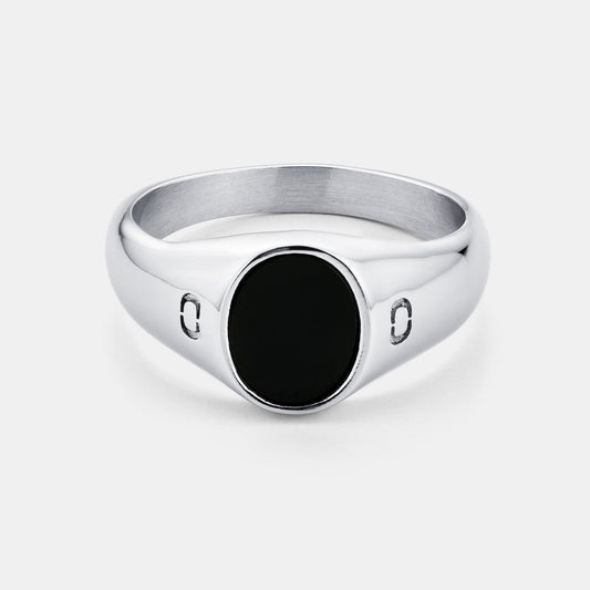 Anello Signet Ovale in Onice (Argento)