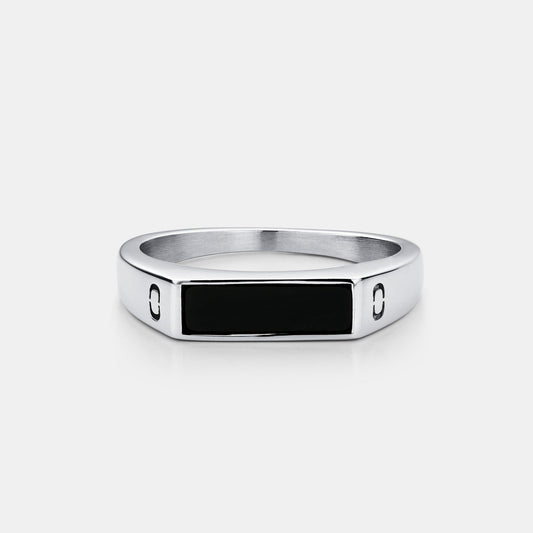 Anello Signet Rettangolare in Onice (Argento)
