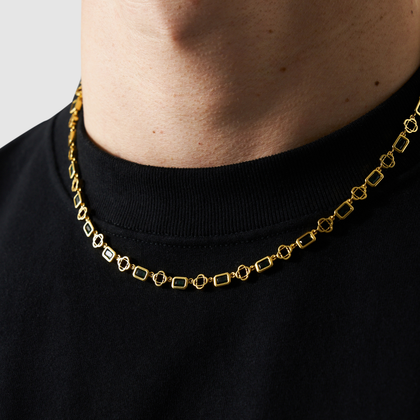 Collana in Onice a Quadrifoglio (Oro)