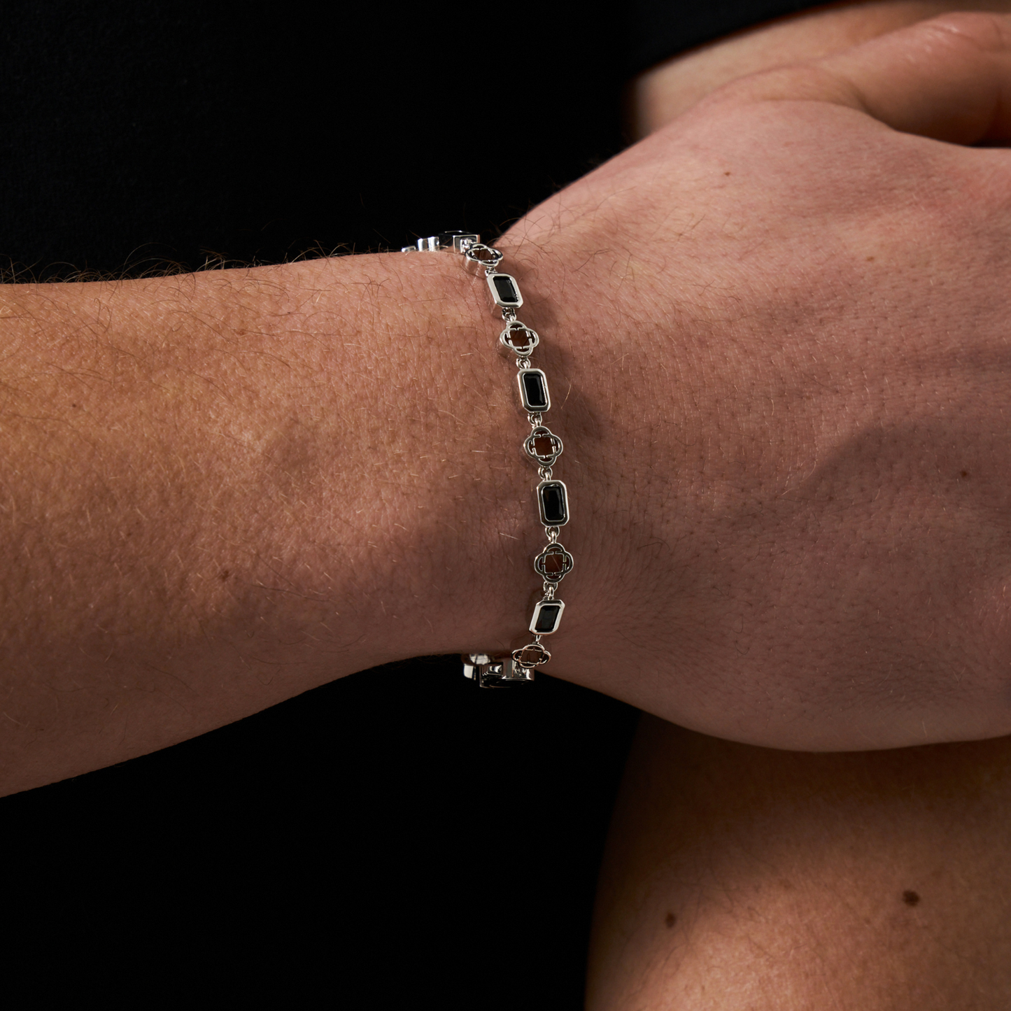 Bracciale in Onice con Quadrifoglio (Argento)
