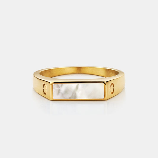 Anello Sigillo in Pietra Rettangolare Bianca (Oro)