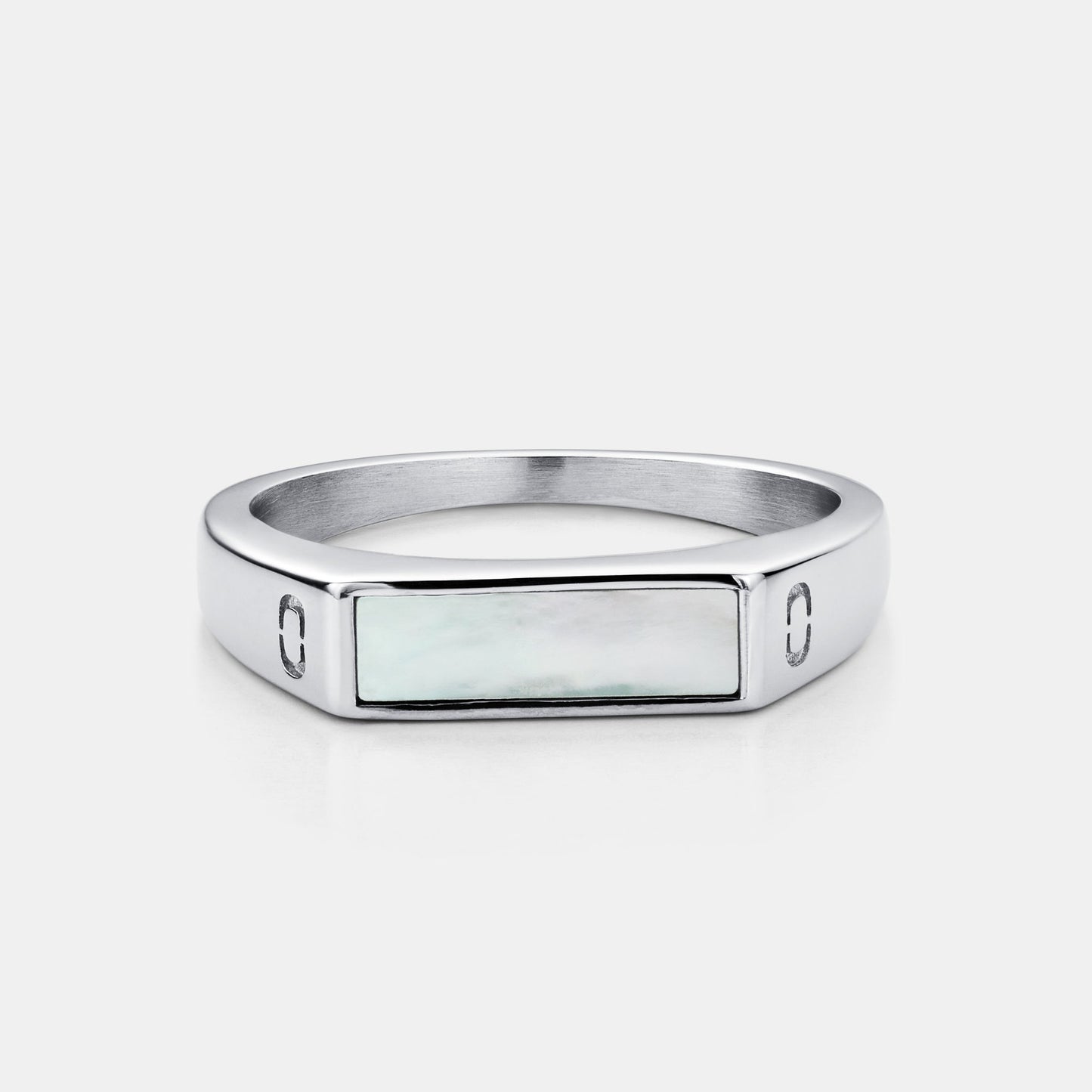 Anello Signet in Pietra Rettangolare Bianca (Argento)