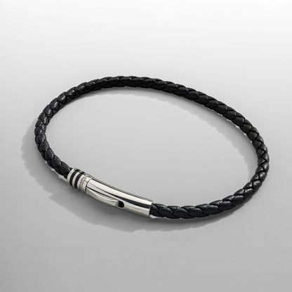 Bracciale in Pelle Nera (Argento)