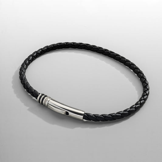 Bracciale in Pelle Nera (Argento)