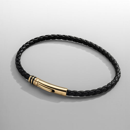 Bracciale in Pelle Nera (Oro)