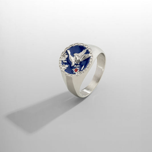 Anello Sigillo Smaltato con Swallow (Argento)