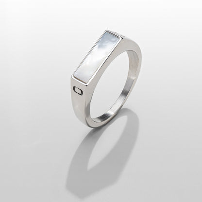 Anello Signet in Pietra Rettangolare Bianca (Argento)