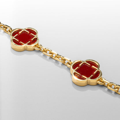 Bracciale in Pietra di Trifoglio Rosso (Oro)