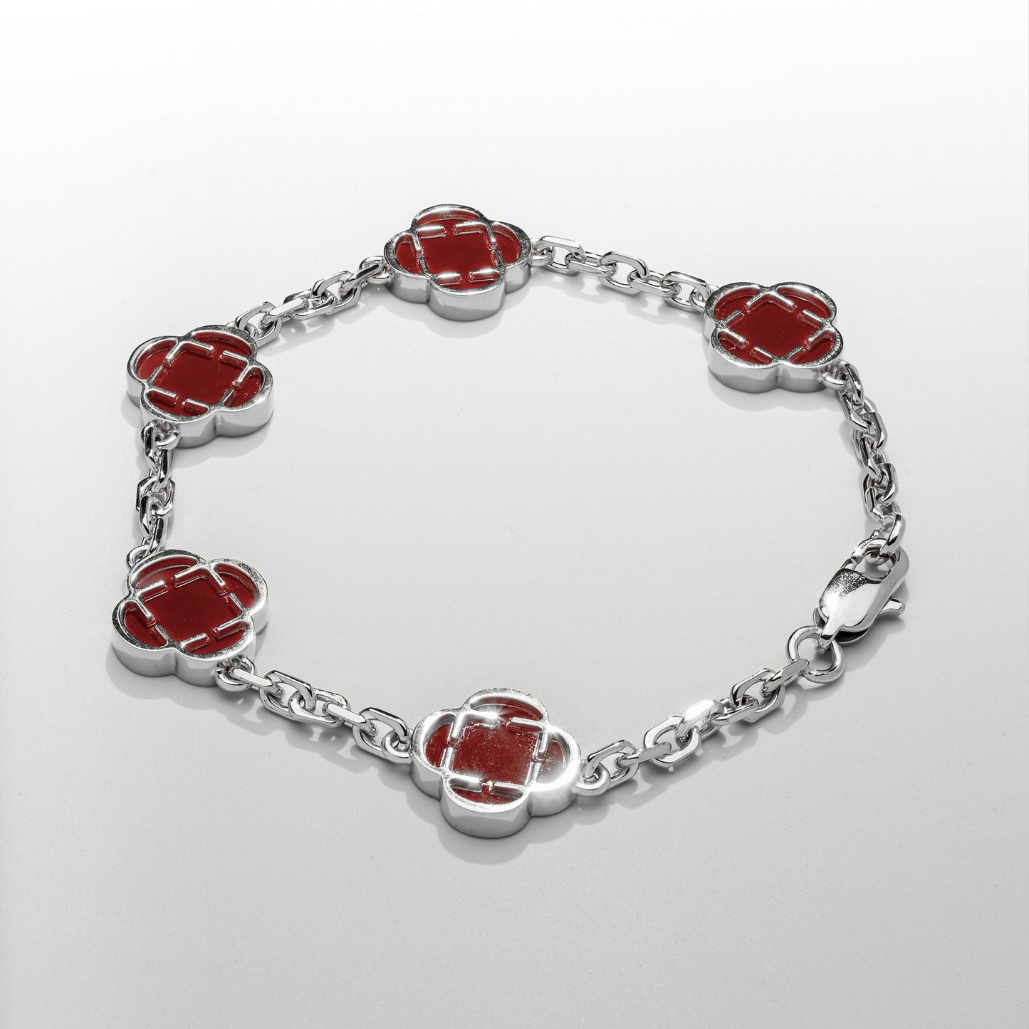 Bracciale in Pietra di Trifoglio Rosso (Argento)