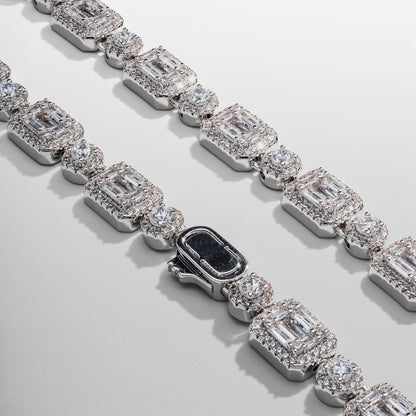 Collana Iced con Link a Baguette (Argento)