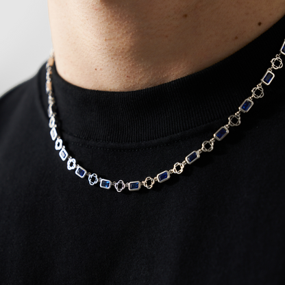 Collana con Trifoglio in Gemma Blu (Argento)