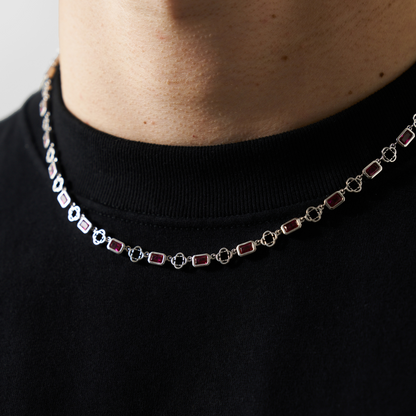 Collana con Gemma Rossa a Trifoglio (Argento)