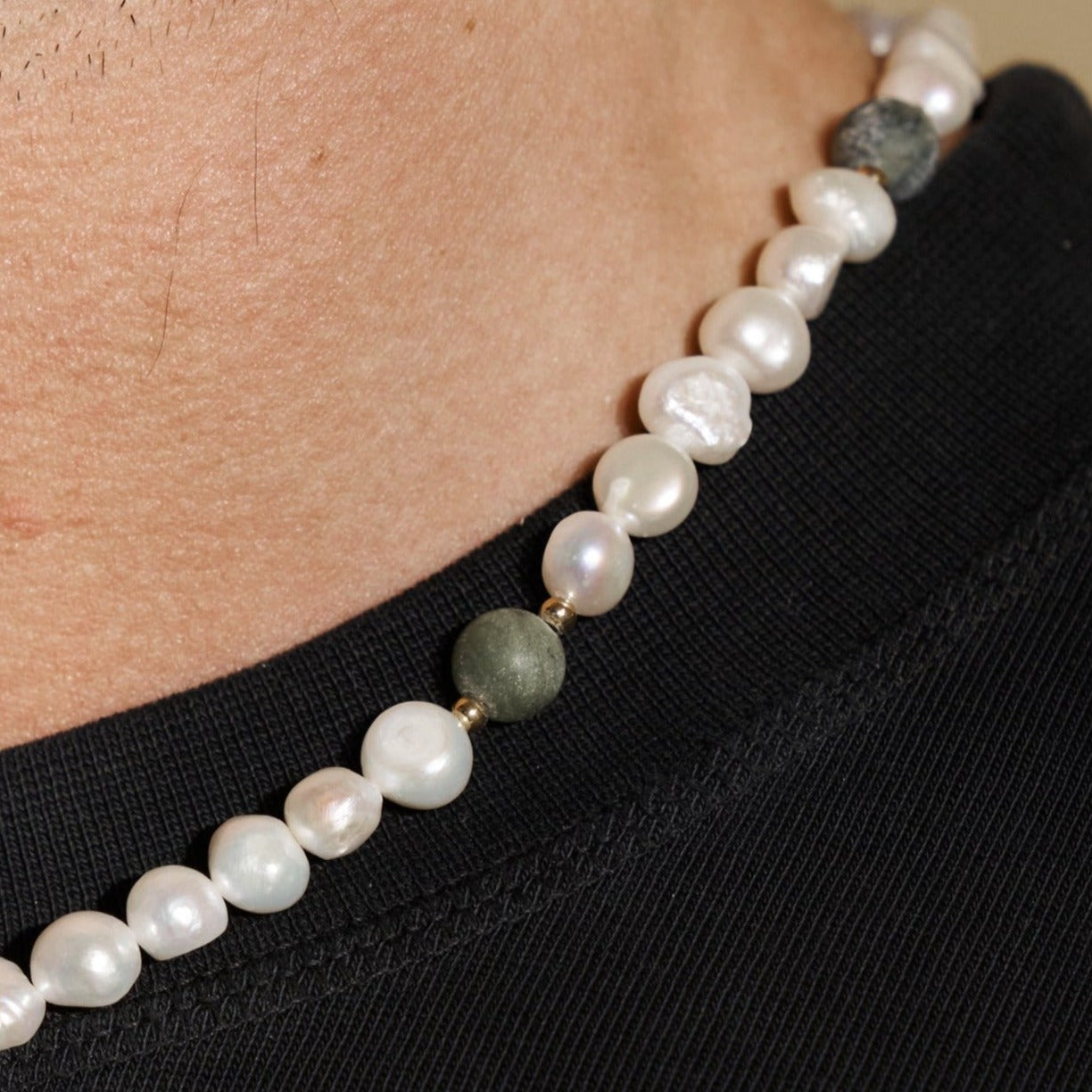 Collana di Perle Reali Verde Foresta