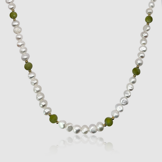 Collana di Perle Reali Verde Foresta