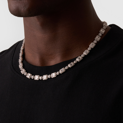 Collana Iced con Link a Baguette (Argento)