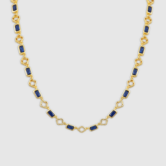 Collana con Quadrifoglio in Gemma Blu (Oro)
