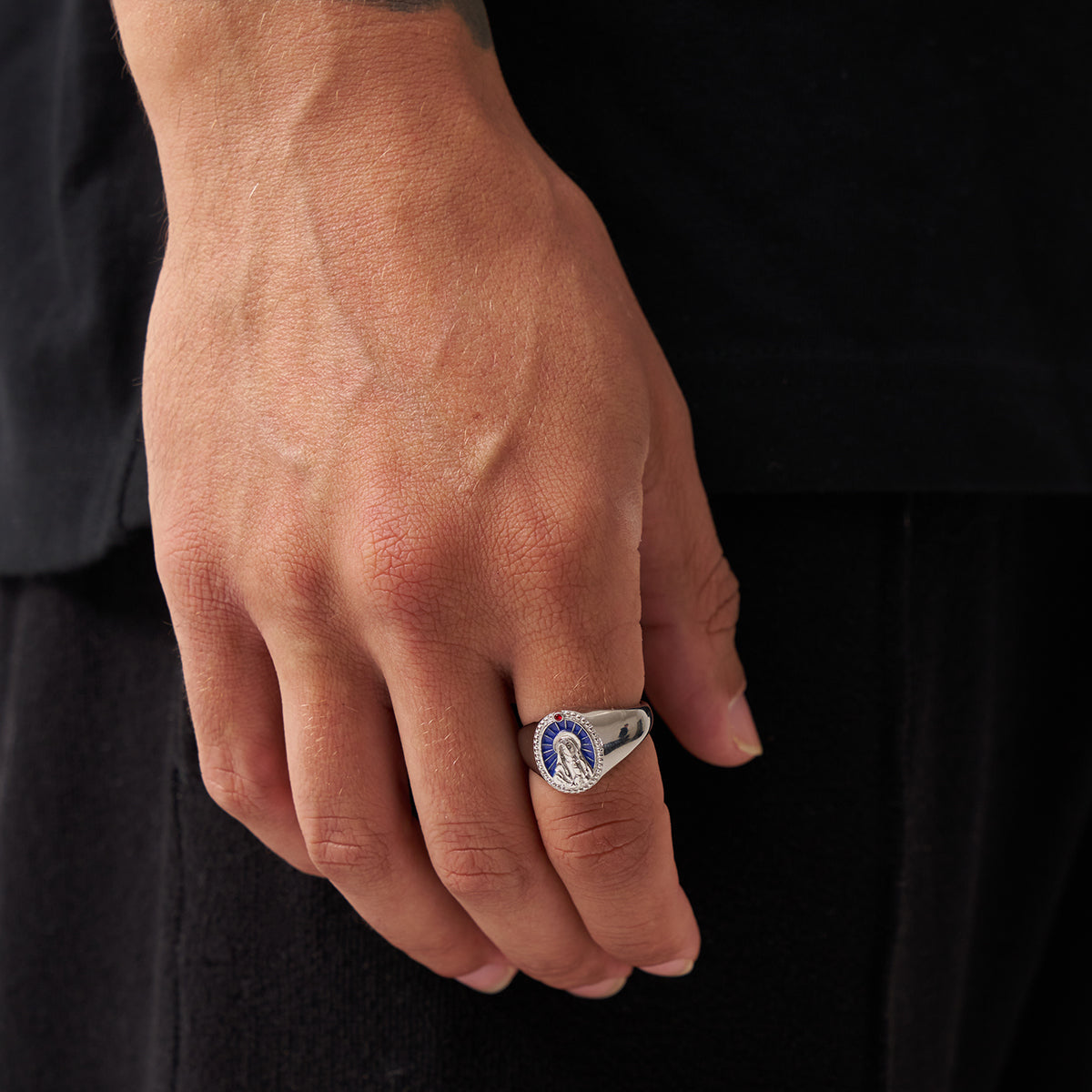 Anello Sigillo in Smalto della Vergine Maria (Argento)